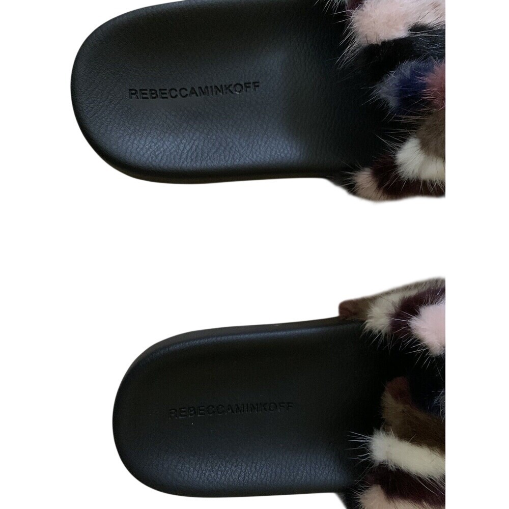 Rebecca Minkoff Slide Sandals Womens 10 Multi Color Faux Fur‎ Striped Plush - Picture 3 of 8